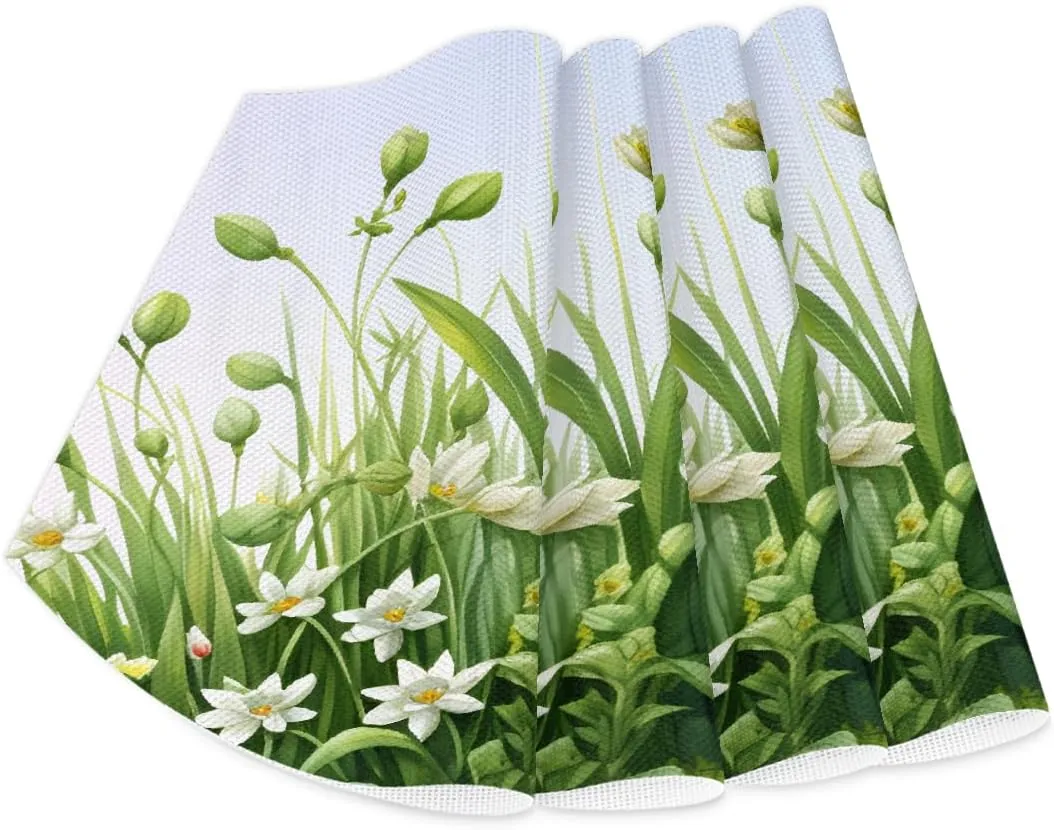 Flower Floral， 36 Wedge Placemats Set of 4 1pcs PVC Washable 4 1pcs Wedge Place mats Round Table mat Wipeable Plastic Dining Table mats for Kitchen Indoor Outdoor Patio Table Decor