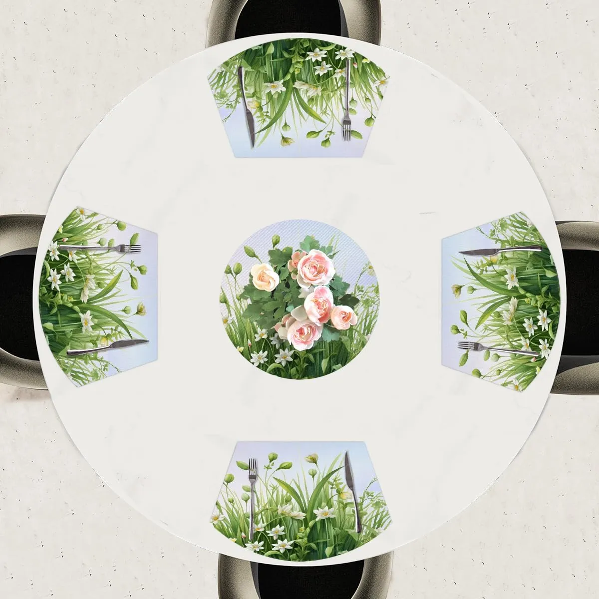 Flower Floral， 36 Wedge Placemats Set of 4 1pcs PVC Washable 4 1pcs Wedge Place mats Round Table mat Wipeable Plastic Dining Table mats for Kitchen Indoor Outdoor Patio Table Decor