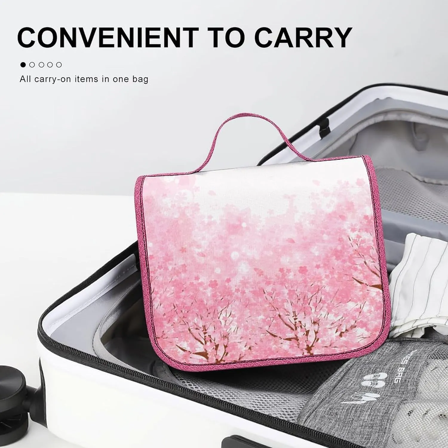 Flower Theme,Toiletry Bag Travel Bag with Hanging Hook,Floral Spring Blooms Striped Backdrop,Water-resistant Makeup Cosmetic Bag Travel Organizer for Accessories,Green Yellow