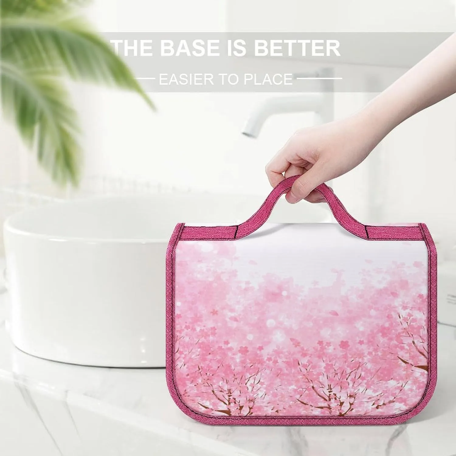 Flower Theme,Toiletry Bag Travel Bag with Hanging Hook,Floral Spring Blooms Striped Backdrop,Water-resistant Makeup Cosmetic Bag Travel Organizer for Accessories,Green Yellow