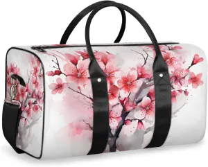 Flowering Cherry Travel Duffle Bag for Women Men Gym Duffel Foldable Bag Waterproof Weekender Watercolor Flower Duffle Tote