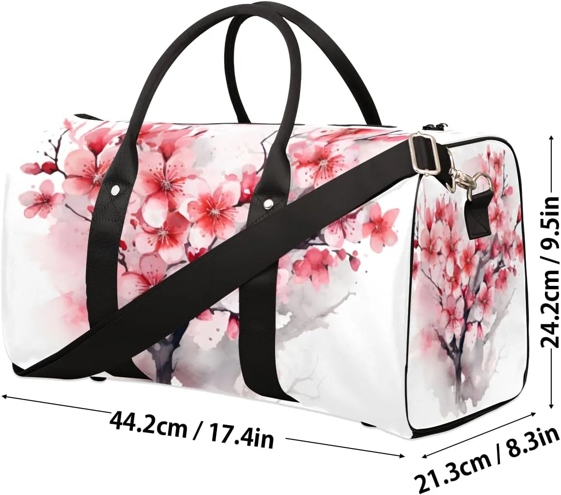 Flowering Cherry Travel Duffle Bag for Women Men Gym Duffel Foldable Bag Waterproof Weekender Watercolor Flower Duffle Tote