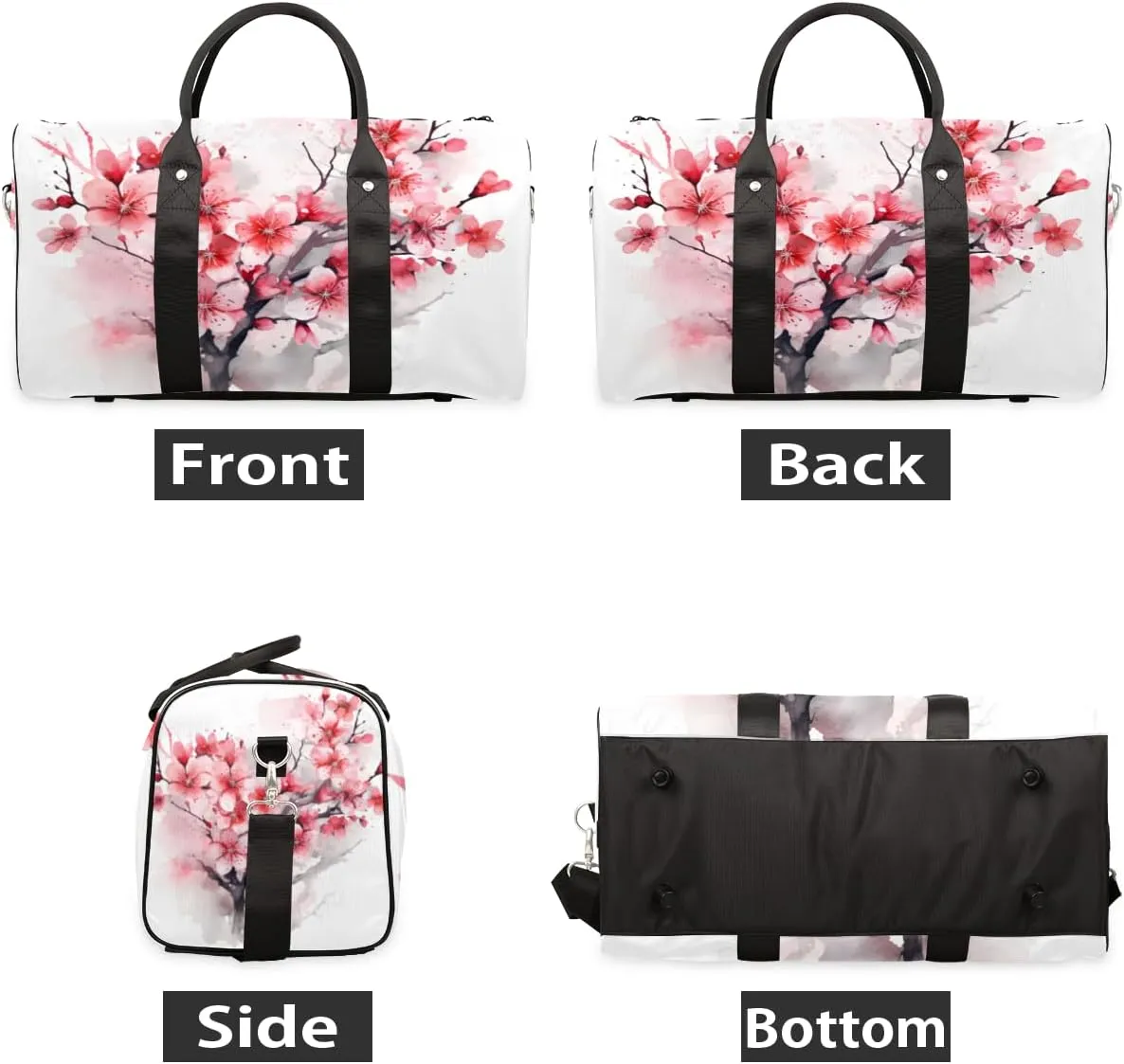 Flowering Cherry Travel Duffle Bag for Women Men Gym Duffel Foldable Bag Waterproof Weekender Watercolor Flower Duffle Tote
