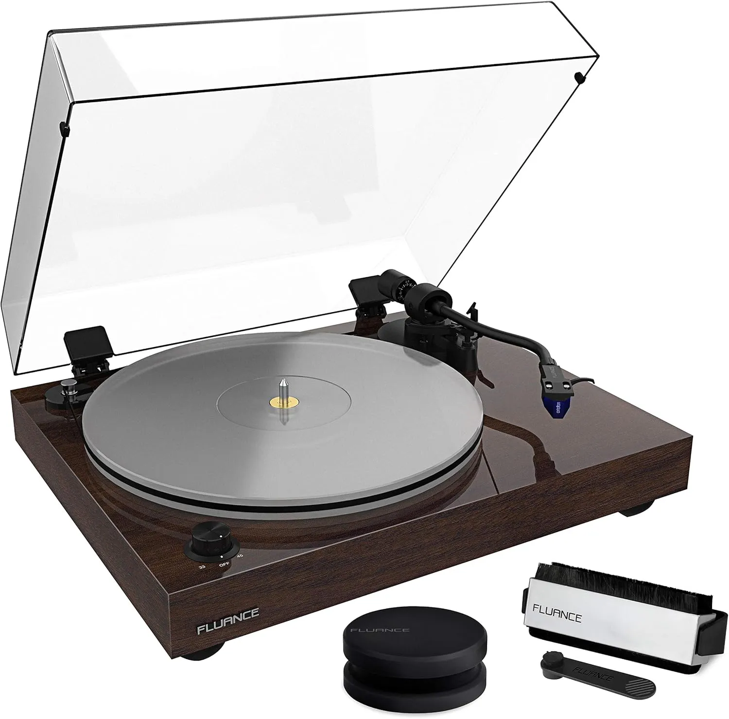 Fluance RT85 Reference High Fidelity Vinyl Turntable Record Player with Ortofon 2M Blue Cartridge, Acrylic Platter, Record Weight, 3 in 1 Stylus and Record Cleaning Vinyl Accessory Kit