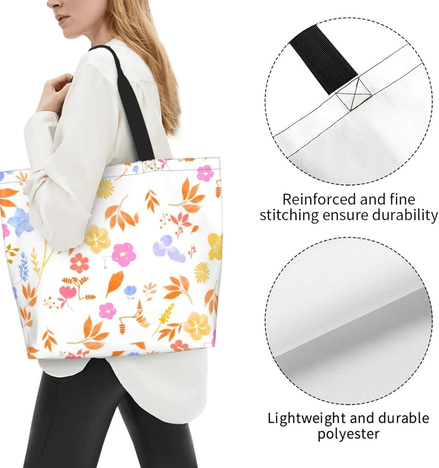 Flying bees and daisy flowers Tote Bag Shopping Bag Portable Handbags Tote Shoulder Bucket Bags for Women