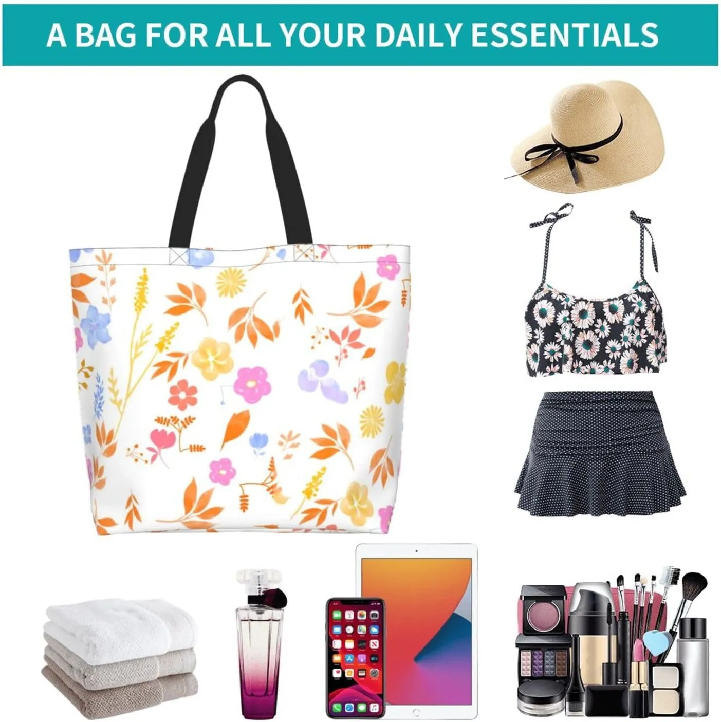 Flying bees and daisy flowers Tote Bag Shopping Bag Portable Handbags Tote Shoulder Bucket Bags for Women