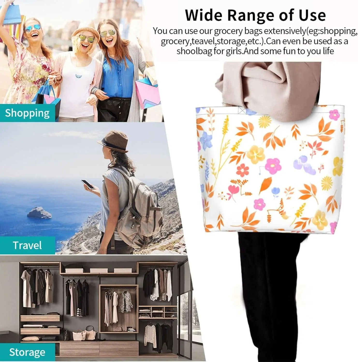 Flying bees and daisy flowers Tote Bag Shopping Bag Portable Handbags Tote Shoulder Bucket Bags for Women