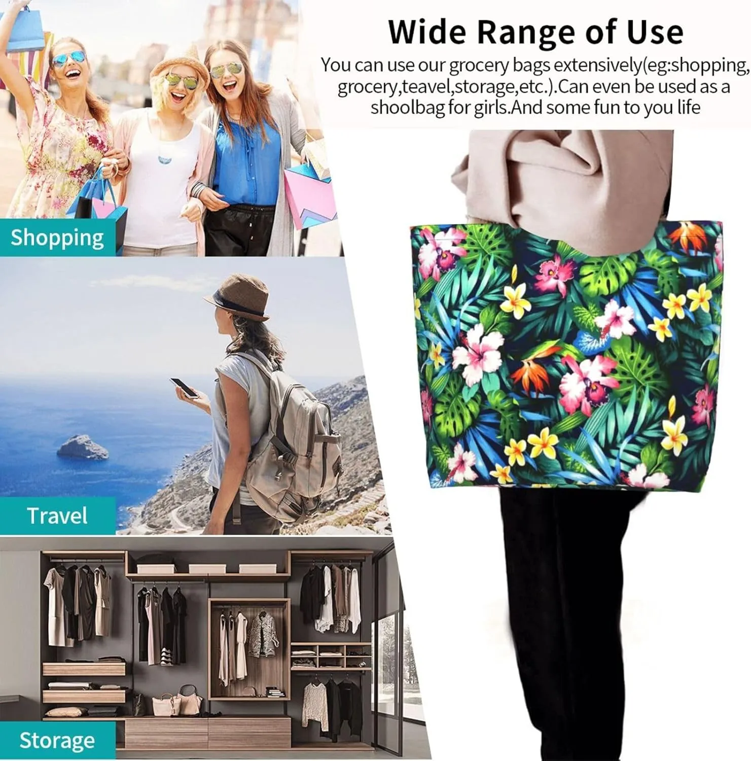Flying bees and daisy flowers Tote Bag Shopping Bag Portable Handbags Tote Shoulder Bucket Bags for Women