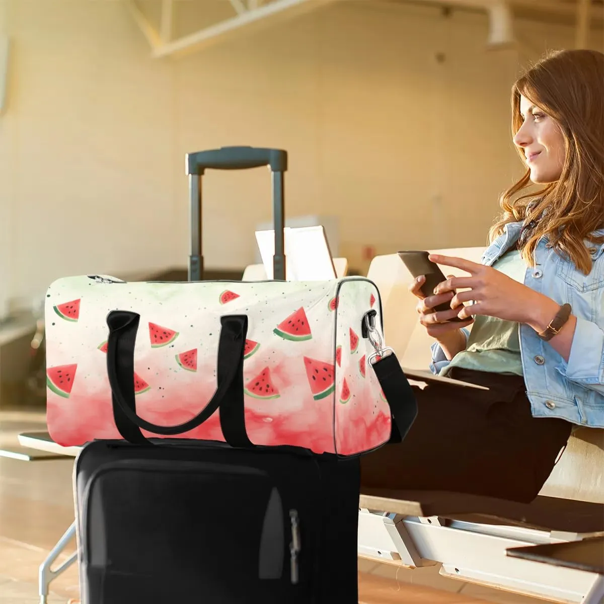Foldable Travel Bag Fruit Watermelon Lightweight Carry On Bags for Airplanes Waterproof Travel Duffle Bag For Gym Weekend Overnight