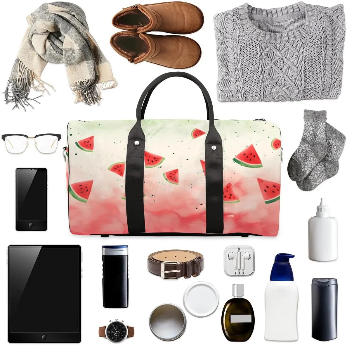 Foldable Travel Bag Fruit Watermelon Lightweight Carry On Bags for Airplanes Waterproof Travel Duffle Bag For Gym Weekend Overnight