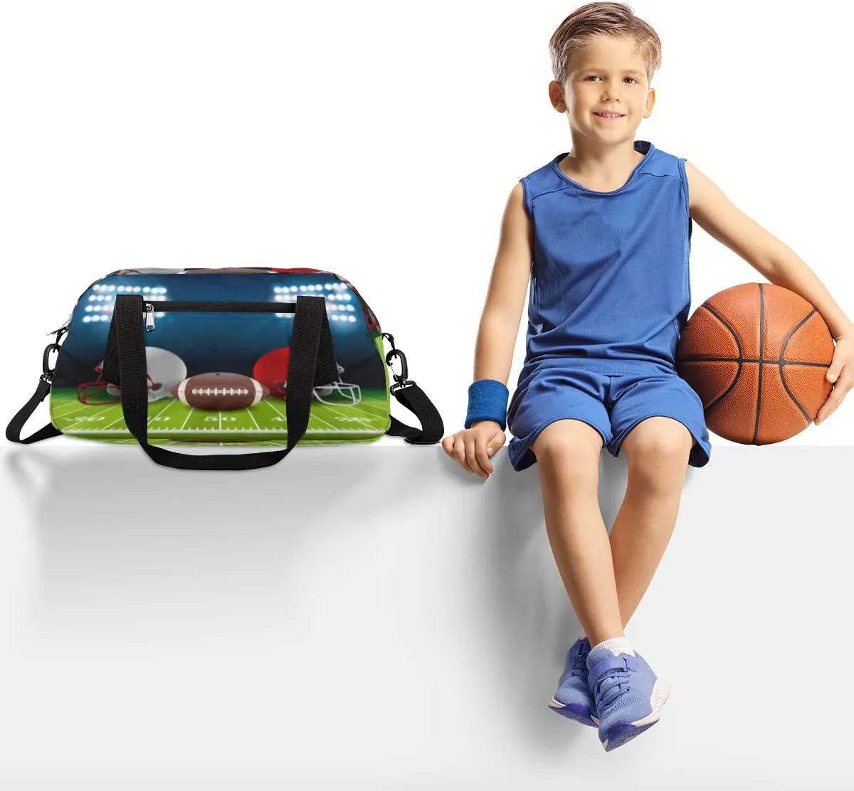 Football Helmet Kids Overnight Duffle Bags Boys Girls Teen Sports Gym Bag for Weekender Travel Gymnastics Dance Ballet