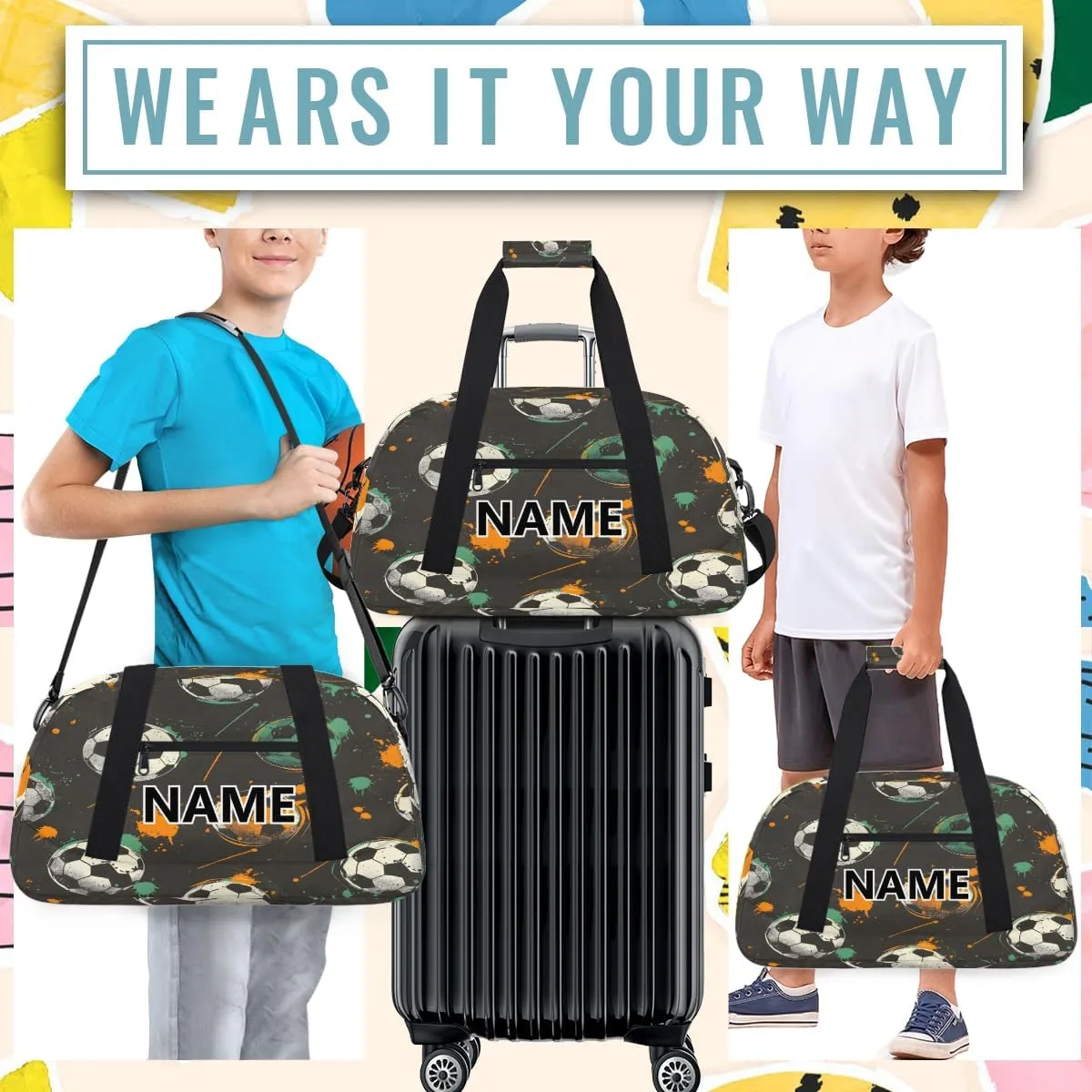 Football Soccer Mini Gym Bag 18 inch for Women Men Waterproof Custom Sports Theme Travel Duffel Bag Carry On Overnight Tote Nurse Bag for Work Fitness Hiking