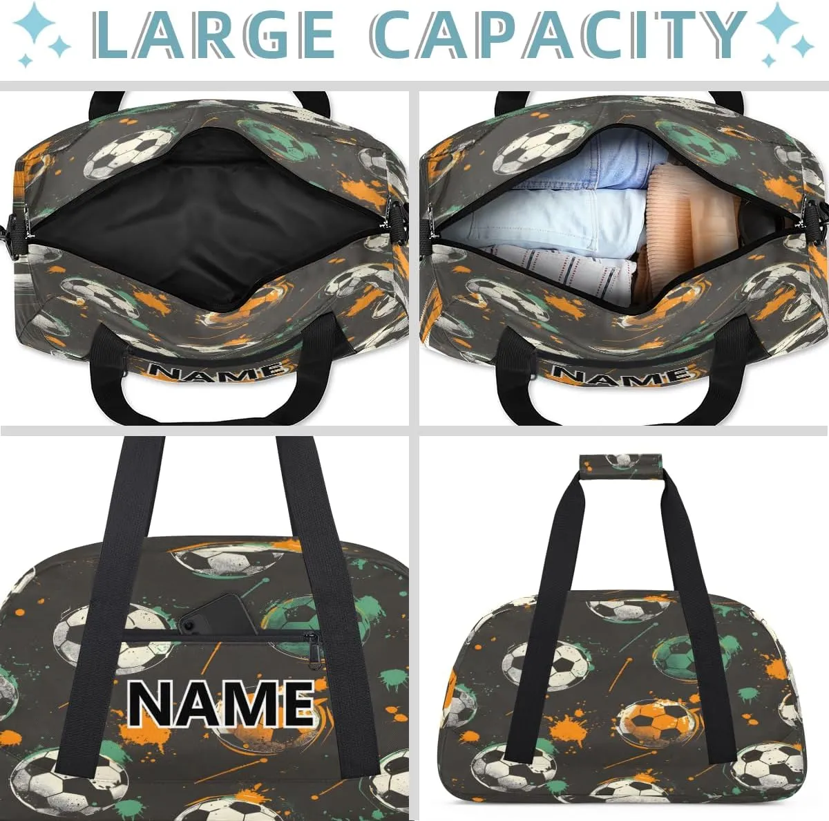 Football Soccer Mini Gym Bag 18 inch for Women Men Waterproof Custom Sports Theme Travel Duffel Bag Carry On Overnight Tote Nurse Bag for Work Fitness Hiking