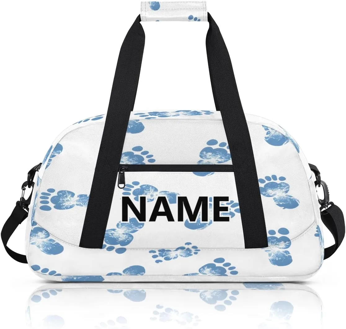 Footprints Custom Small Gym Bag 18 inch for Women Men Personalized Paws Footprints Carry On Overnight Weekender Bag for Travel Work Dance Sport