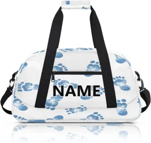 Footprints Custom Small Gym Bag 18 inch for Women Men Personalized Paws Footprints Carry On Overnight Weekender Bag for Travel Work Dance Sport