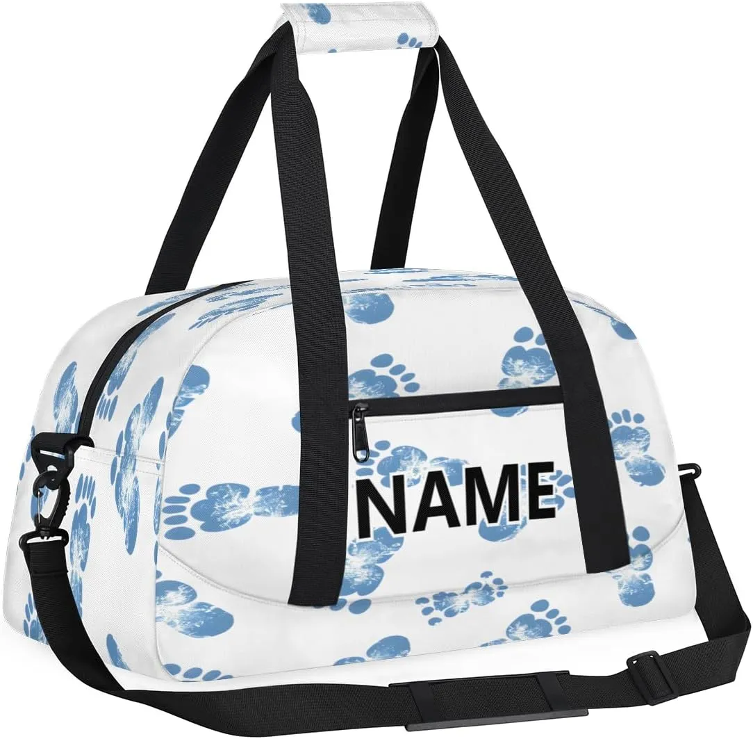 Footprints Custom Small Gym Bag 18 inch for Women Men Personalized Paws Footprints Carry On Overnight Weekender Bag for Travel Work Dance Sport