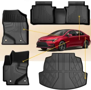 for Toyota Corolla Floor Mats and Cargo Liner 2020-2025 - All Weather Floor Mats and Trunk Mat for Toyota Corolla/Corolla Hybrid Sedan (Not Fit Corolla Cross/Hatchback) 2025 2024 2023 2022 2021 2020