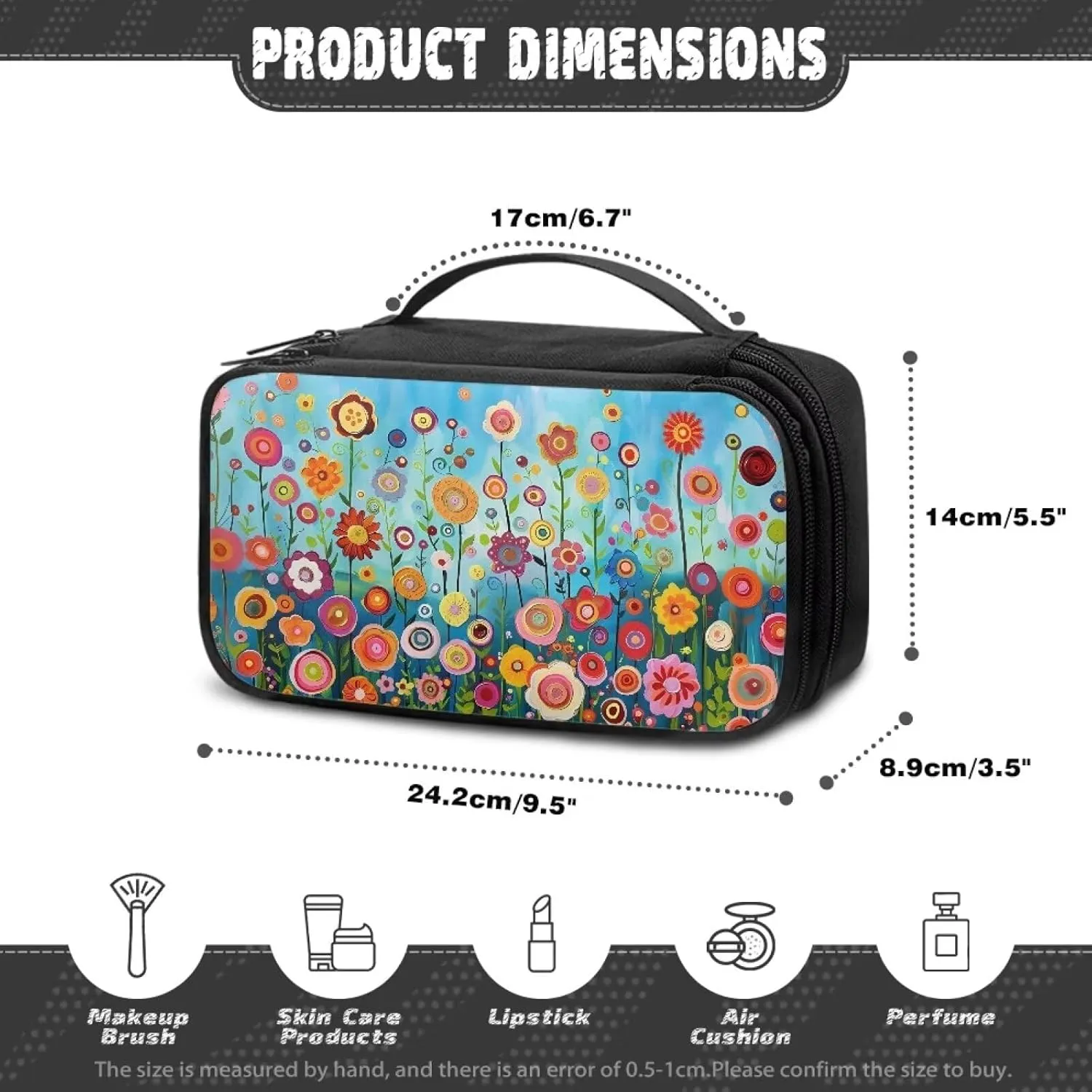 FOR U DESIGNS Big Makeup Bag Travel Cosmetic Bag with Compartments Floral Print Lightweight Large Capacity Toiletry Bags Tote Bag