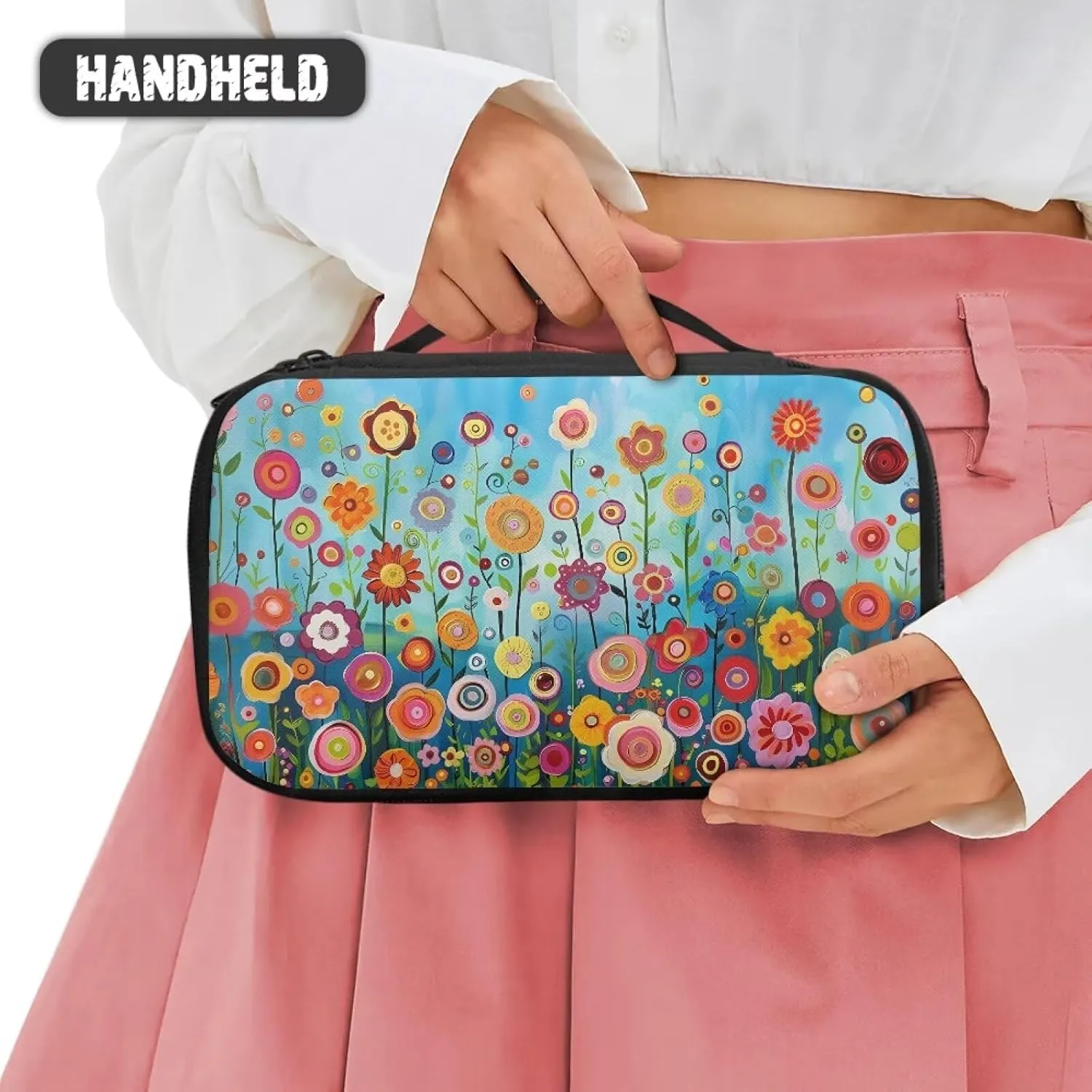 FOR U DESIGNS Big Makeup Bag Travel Cosmetic Bag with Compartments Floral Print Lightweight Large Capacity Toiletry Bags Tote Bag
