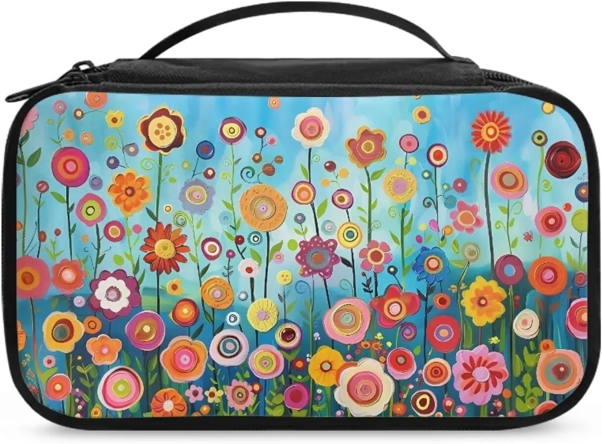 FOR U DESIGNS Big Makeup Bag Travel Cosmetic Bag with Compartments Floral Print Lightweight Large Capacity Toiletry Bags Tote Bag