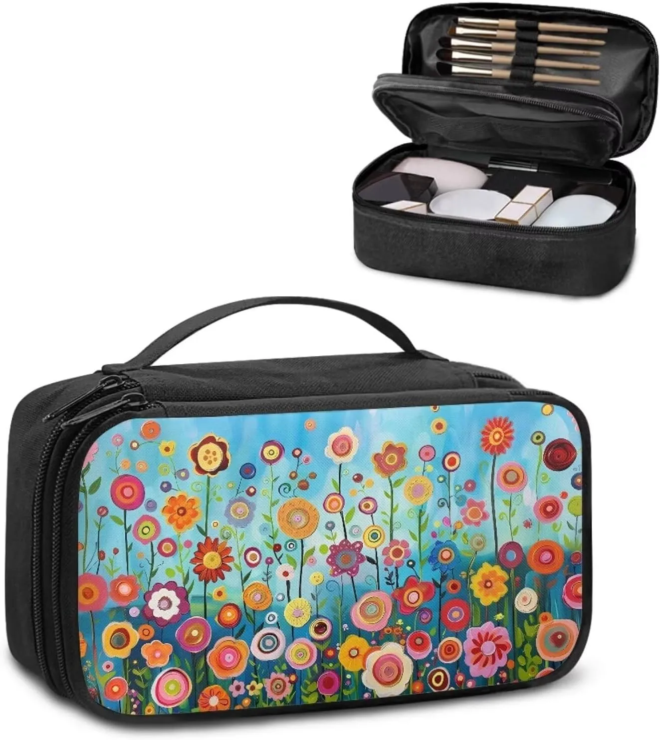 FOR U DESIGNS Big Makeup Bag Travel Cosmetic Bag with Compartments Floral Print Lightweight Large Capacity Toiletry Bags Tote Bag