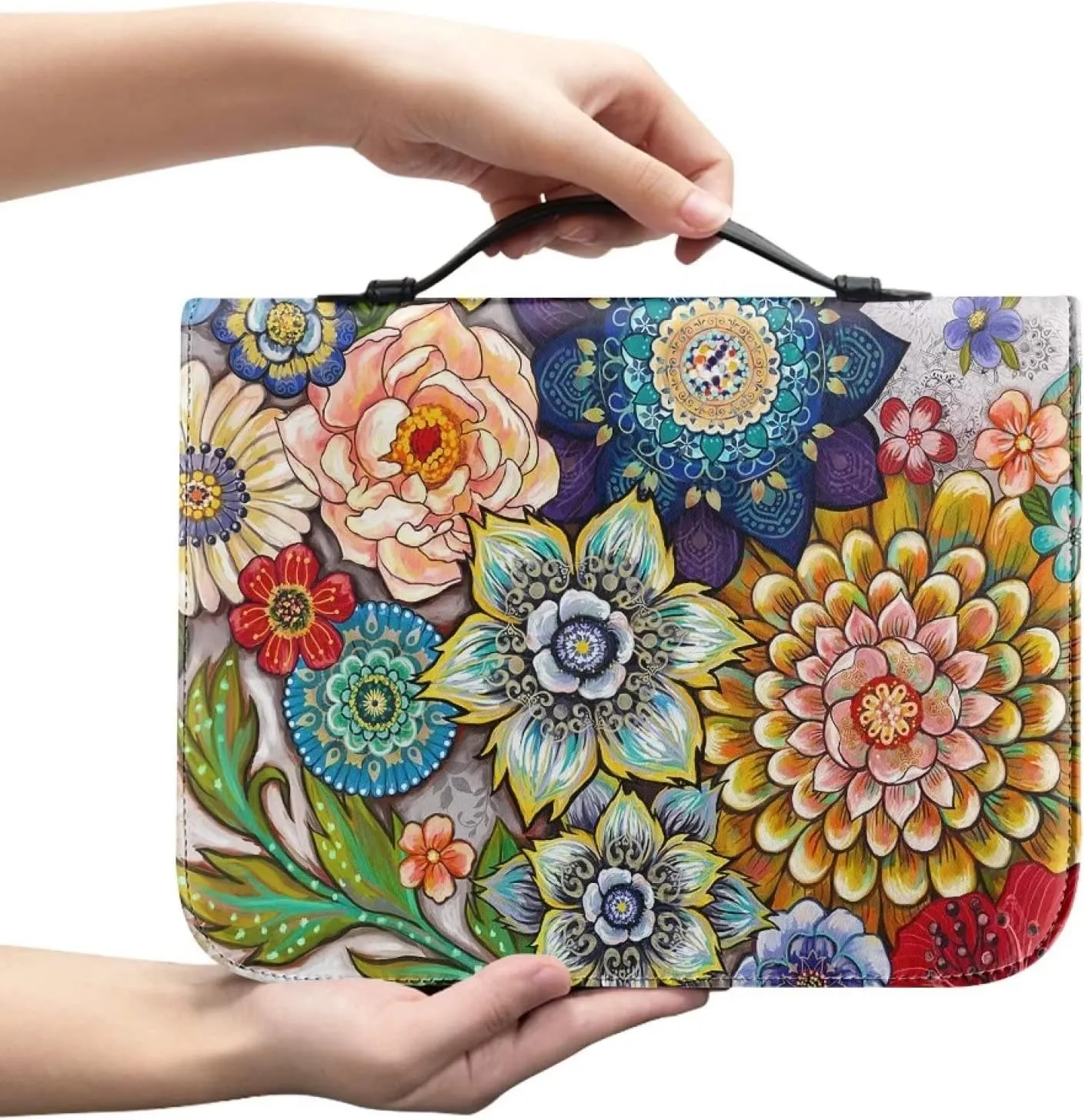 FOR U DESIGNS Hibiscus Floral Bible Cover Case for Women with Bookmark PU Leather Bible Cover Bag with Pockets and Zipper for Standard Study Bible Size XL