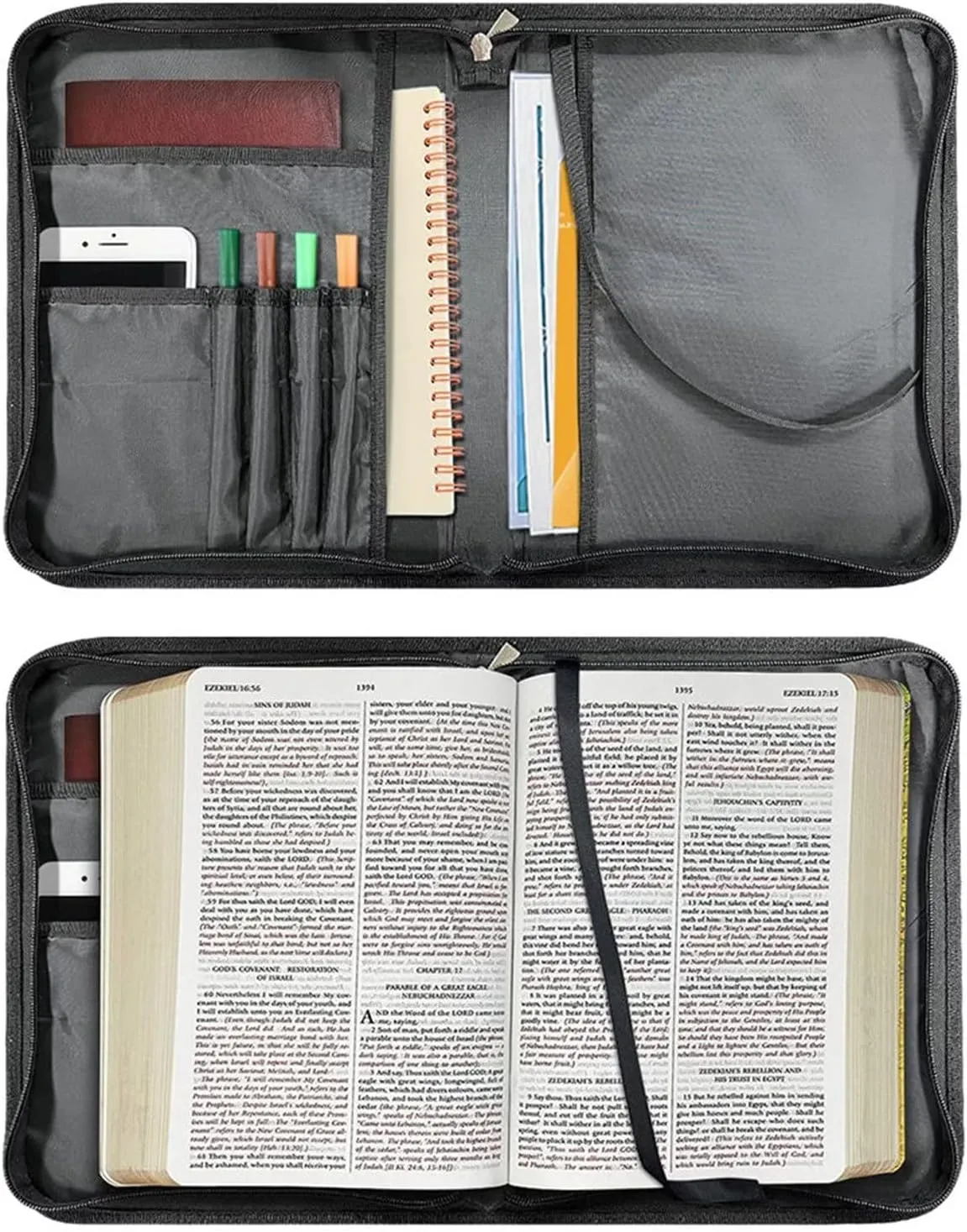 FOR U DESIGNS Hibiscus Floral Bible Cover Case for Women with Bookmark PU Leather Bible Cover Bag with Pockets and Zipper for Standard Study Bible Size XL