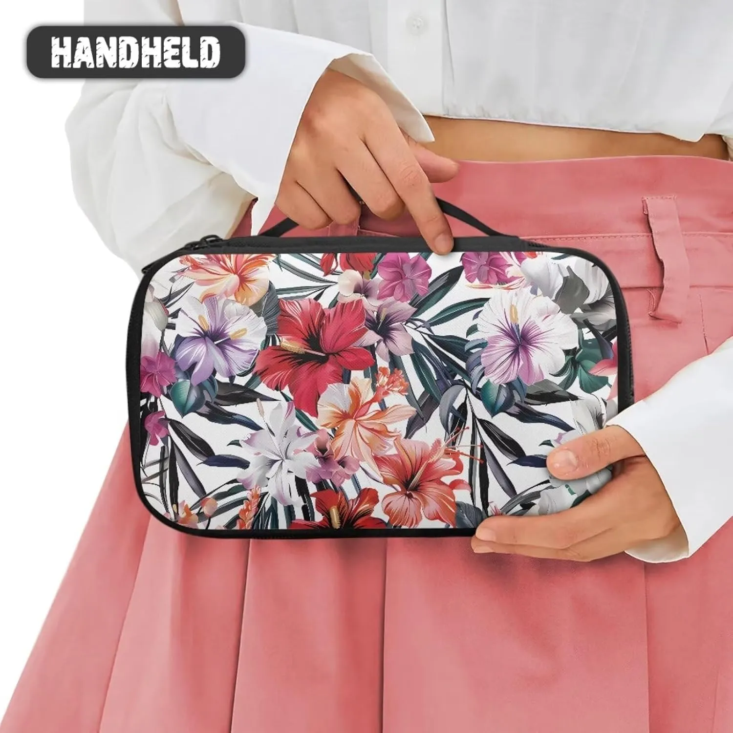 FOR U DESIGNS Personalized Cosmetic Bag for Women Floral Print Makeup Bag for Traveling Toiletry Bag Handbags Portable Pouch