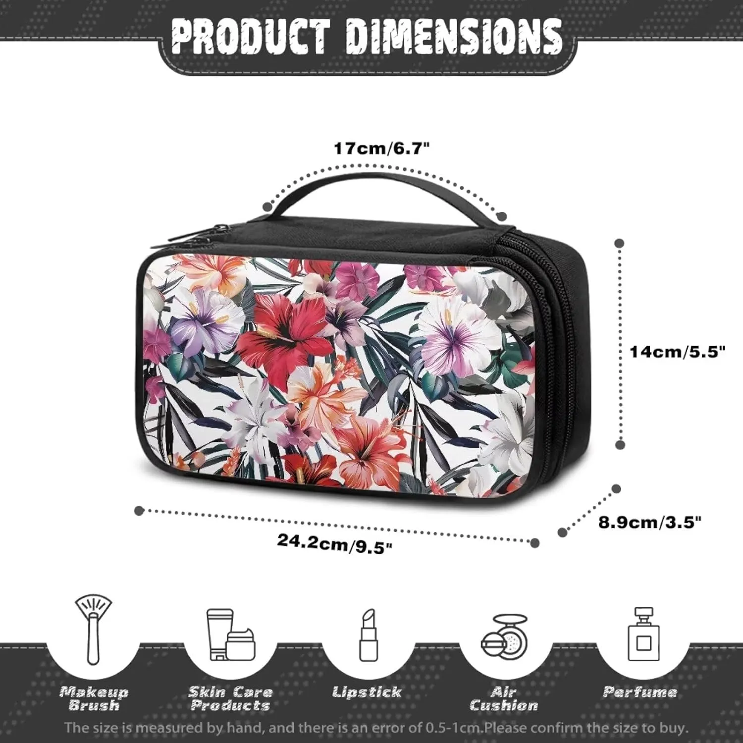 FOR U DESIGNS Personalized Cosmetic Bag for Women Floral Print Makeup Bag for Traveling Toiletry Bag Handbags Portable Pouch