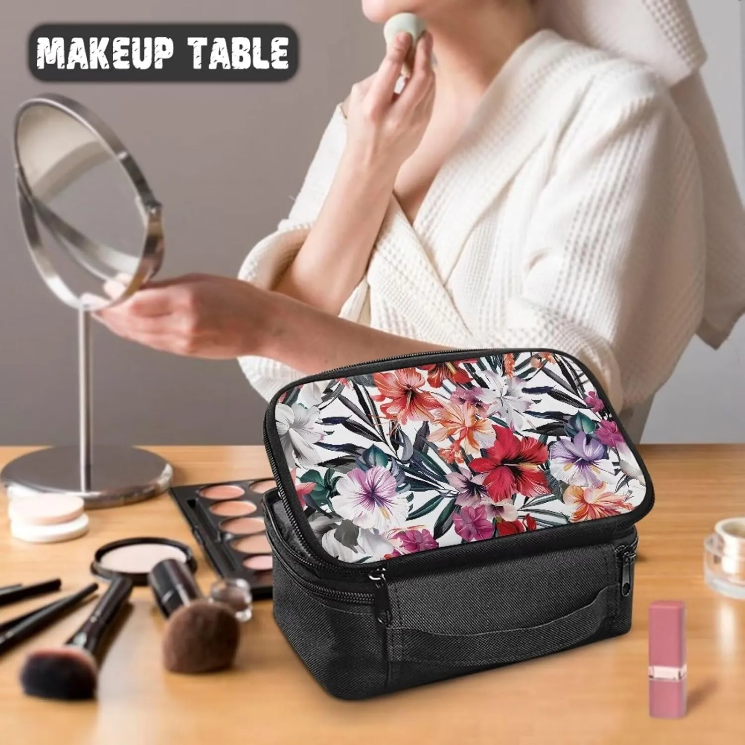 FOR U DESIGNS Personalized Cosmetic Bag for Women Floral Print Makeup Bag for Traveling Toiletry Bag Handbags Portable Pouch