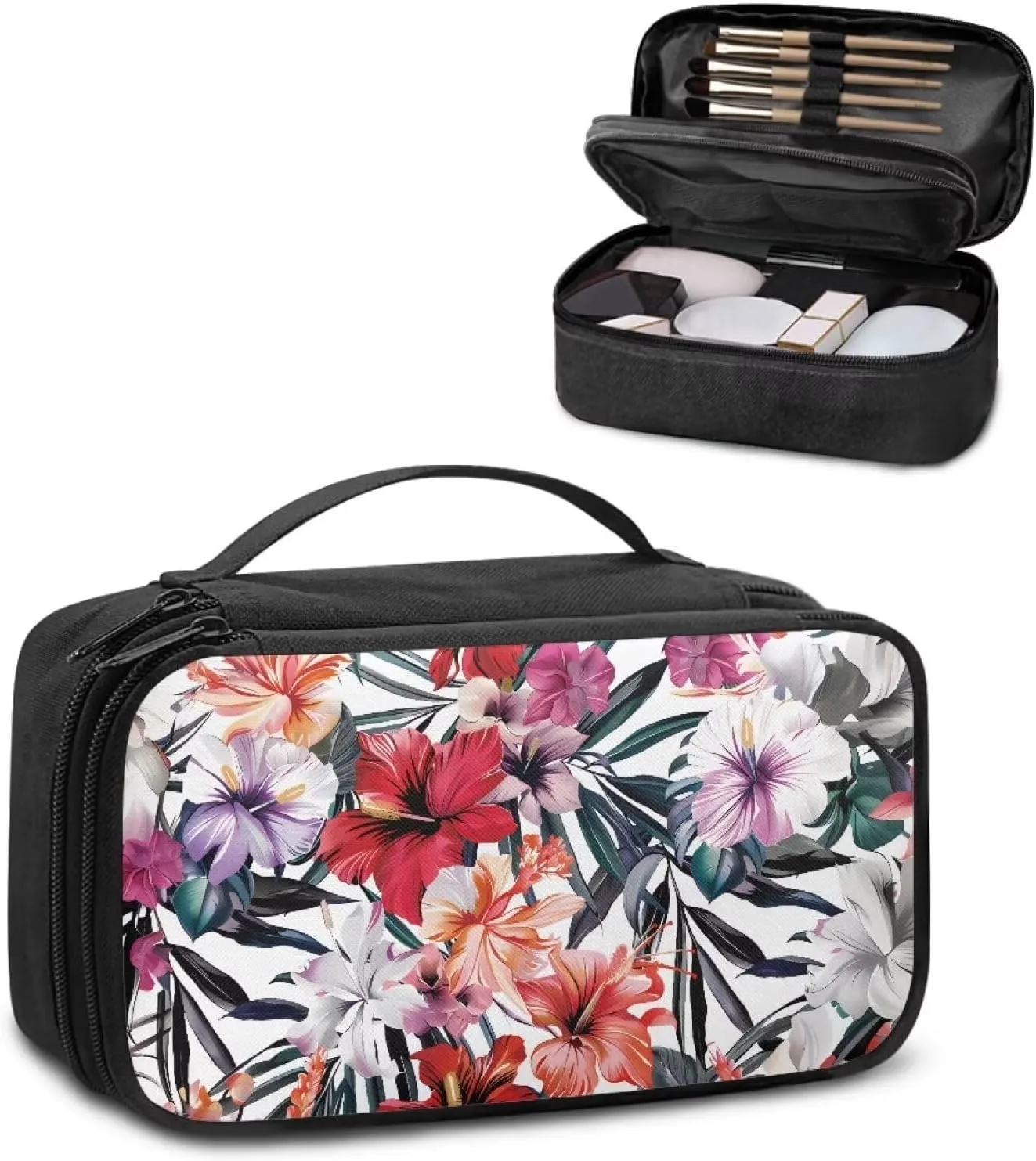 FOR U DESIGNS Personalized Cosmetic Bag for Women Floral Print Makeup Bag for Traveling Toiletry Bag Handbags Portable Pouch