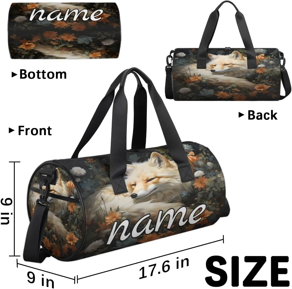 Forest Fox Personalized Dance Bags, Forest Fox Custom Sport Duffel Bag Travel Duffle Bag Overnight Weekender Bag