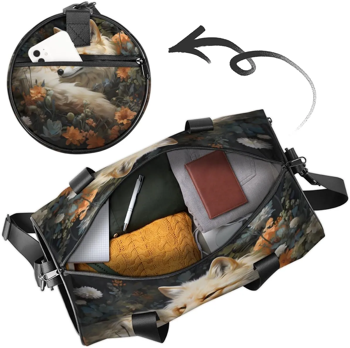 Forest Fox Personalized Dance Bags, Forest Fox Custom Sport Duffel Bag Travel Duffle Bag Overnight Weekender Bag