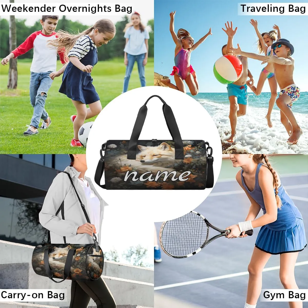 Forest Fox Personalized Dance Bags, Forest Fox Custom Sport Duffel Bag Travel Duffle Bag Overnight Weekender Bag