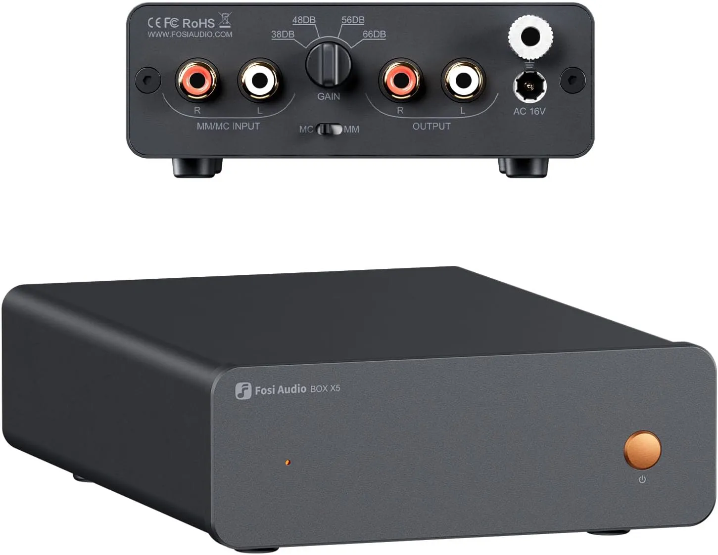 Fosi Audio Box X5 Phono Preamp for Turntable, Mini Preamplifier Home Audio for MM & MC Cartridge Turntable/Phonograph Record Player/Active Speakers, 4-Level Adjustable Gain 38/48/56/66 dB with RCA