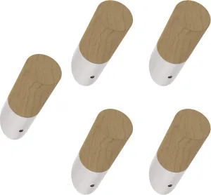 Franklin Brass Modern Slant (5-Pack) Single Wall Hooks 1-Prong Coat/Hat Pine Wood/White Hooks for Hanging Wall Mount Hanger Clothes, Purse, Bag, Towel Organization Decorative Wall Hooks B41615-PUW-B