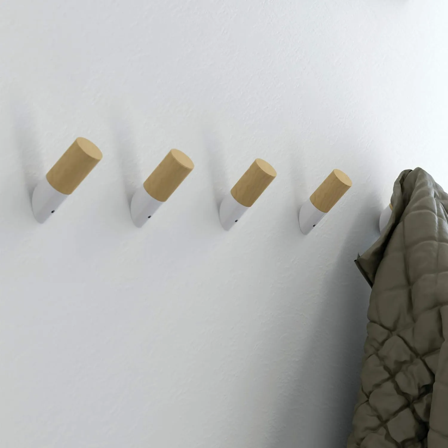 Franklin Brass Modern Slant (5-Pack) Single Wall Hooks 1-Prong Coat/Hat Pine Wood/White Hooks for Hanging Wall Mount Hanger Clothes, Purse, Bag, Towel Organization Decorative Wall Hooks B41615-PUW-B