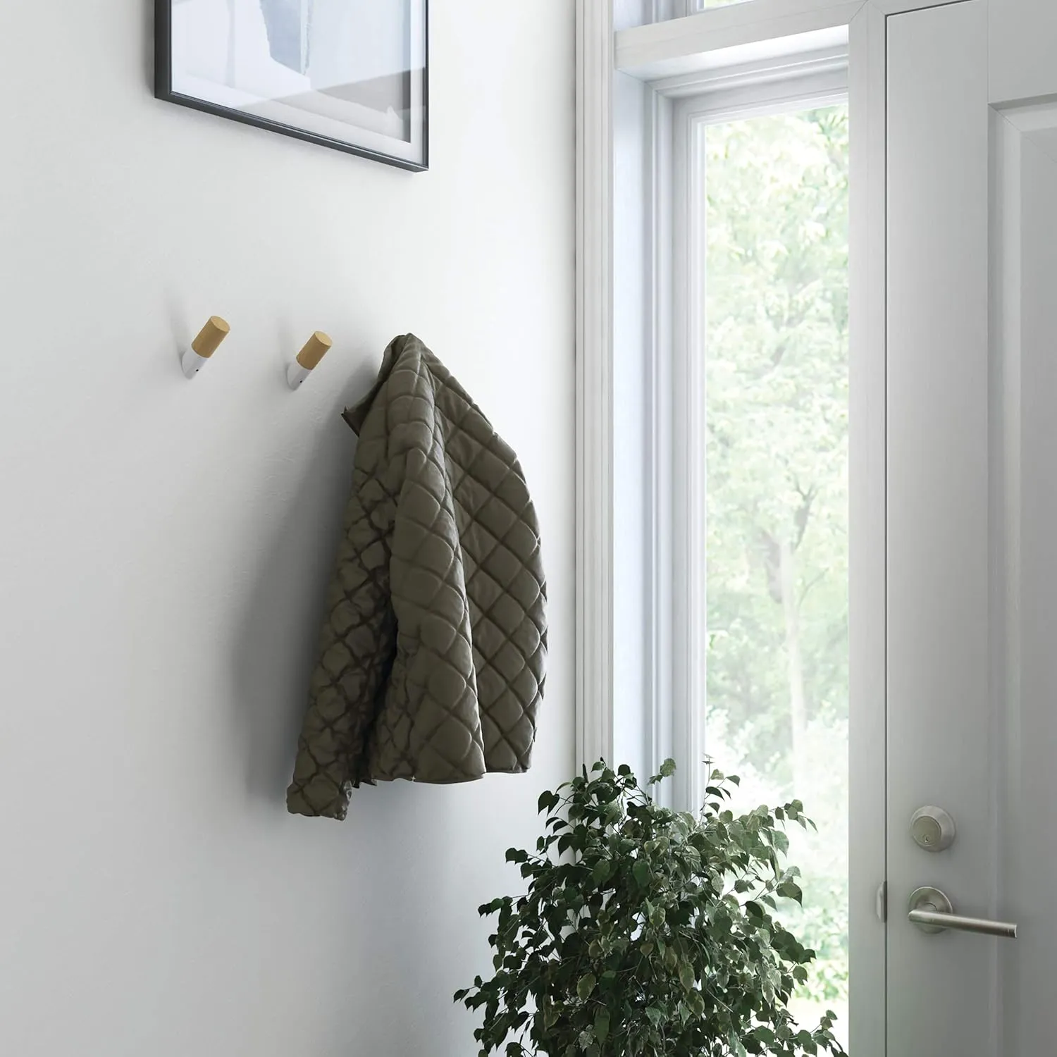 Franklin Brass Modern Slant (5-Pack) Single Wall Hooks 1-Prong Coat/Hat Pine Wood/White Hooks for Hanging Wall Mount Hanger Clothes, Purse, Bag, Towel Organization Decorative Wall Hooks B41615-PUW-B