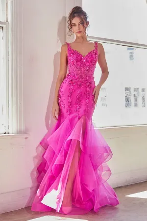 Fuchsia Mermaid Embellished Gown