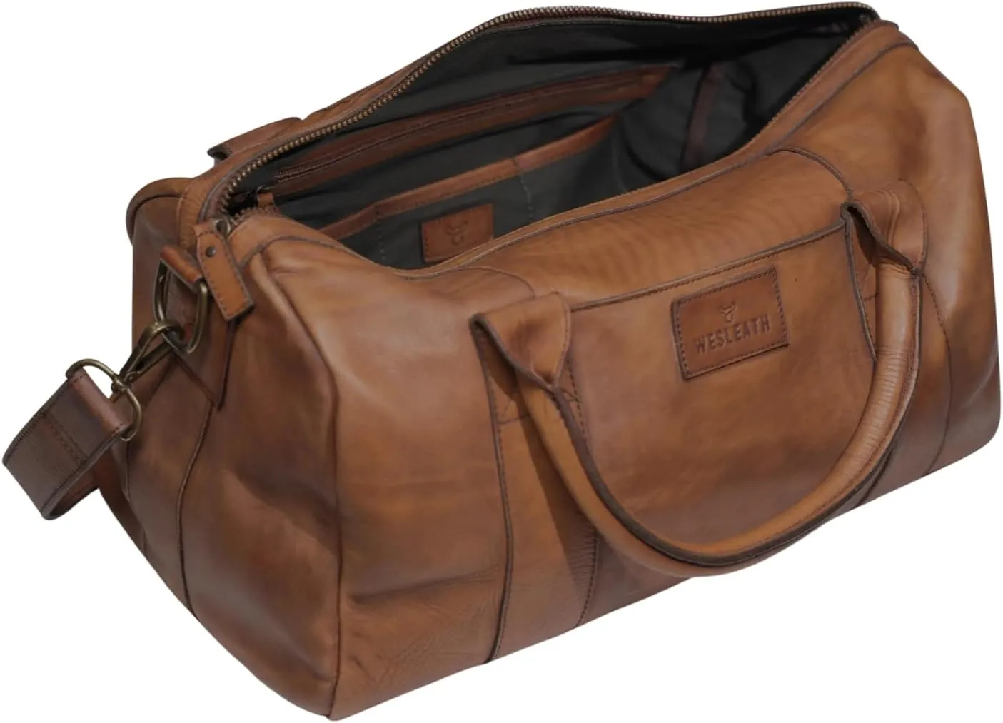 Full Grain Leather Duffle Bag – 40L Travel, Gym & Carry-On Weekender for Men | Handcrafted Overnight Bag with Brass Hardware, Vintage Style