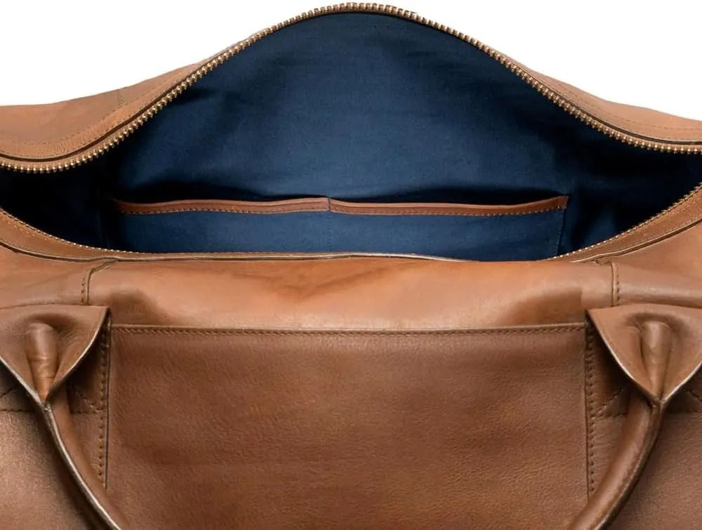 Full Grain Leather Duffle Bag – 40L Travel, Gym & Carry-On Weekender for Men | Handcrafted Overnight Bag with Brass Hardware, Vintage Style