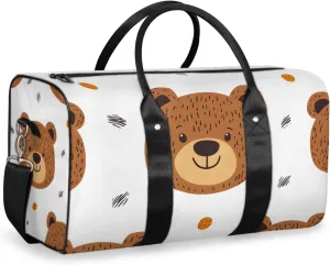 Funny Bear Travel Duffle Bag for Women Men Gym Duffel Foldable Bag Waterproof Weekender Brown Cute Rustic Duffle Tote