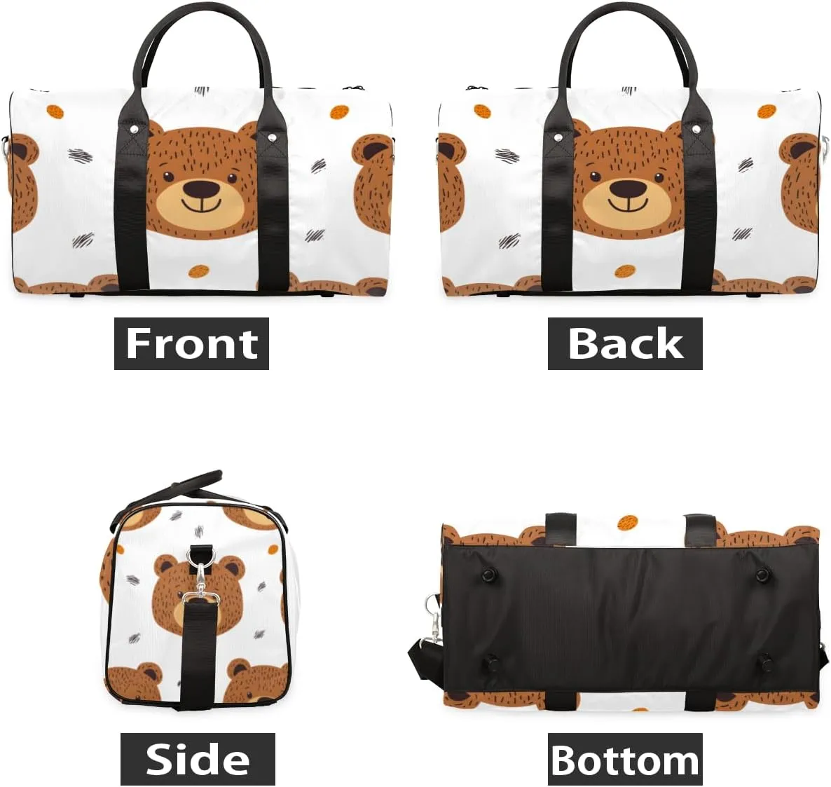 Funny Bear Travel Duffle Bag for Women Men Gym Duffel Foldable Bag Waterproof Weekender Brown Cute Rustic Duffle Tote
