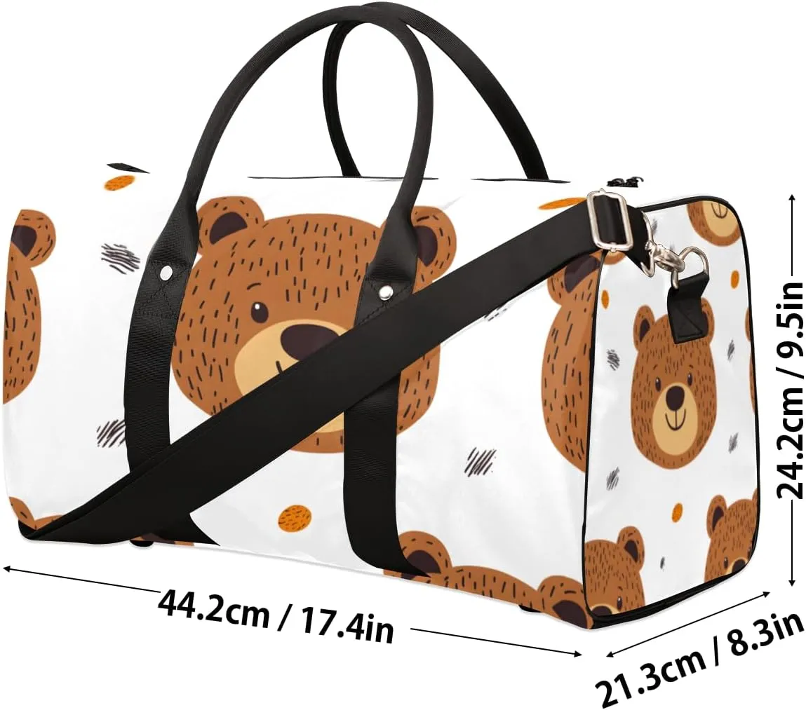Funny Bear Travel Duffle Bag for Women Men Gym Duffel Foldable Bag Waterproof Weekender Brown Cute Rustic Duffle Tote