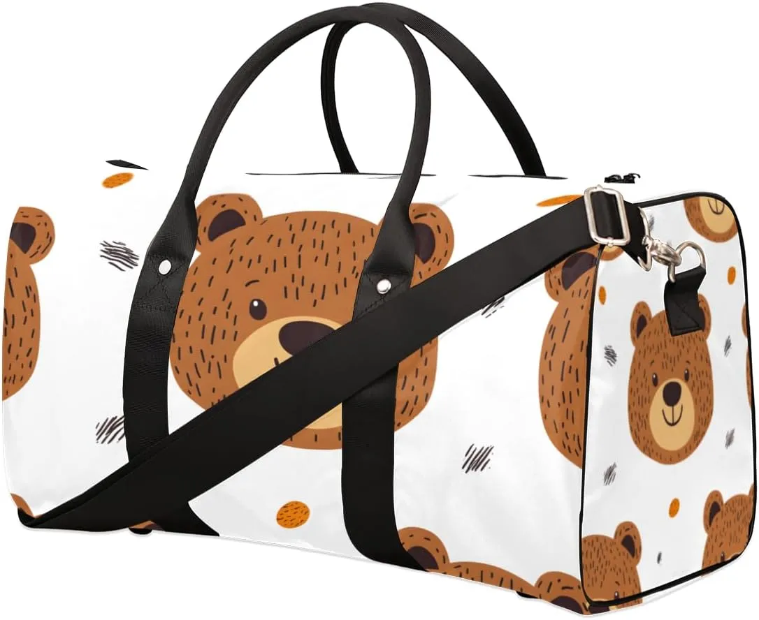 Funny Bear Travel Duffle Bag for Women Men Gym Duffel Foldable Bag Waterproof Weekender Brown Cute Rustic Duffle Tote