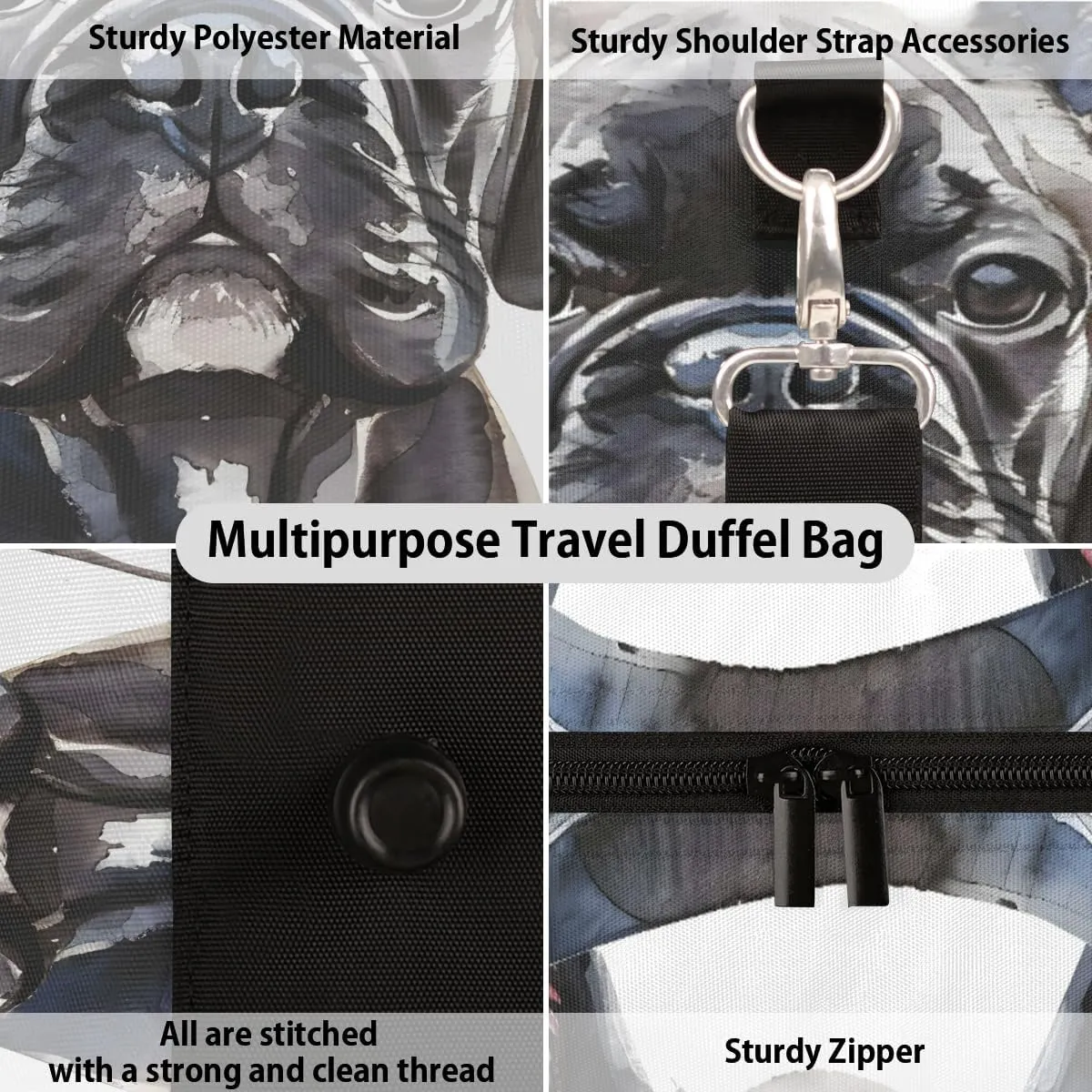 Funny Dog Travel Duffle Bag for Women Men Gym Duffel Foldable Bag Waterproof Weekender Bulldog Duffle Tote