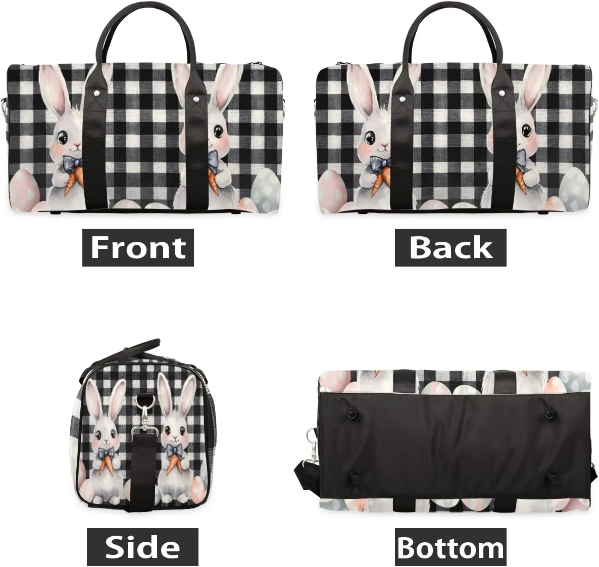 Funny Rabbit Travel Duffle Bag for Women Men Gym Duffel Foldable Bag Waterproof Weekender Easter Bunny Duffle Tote