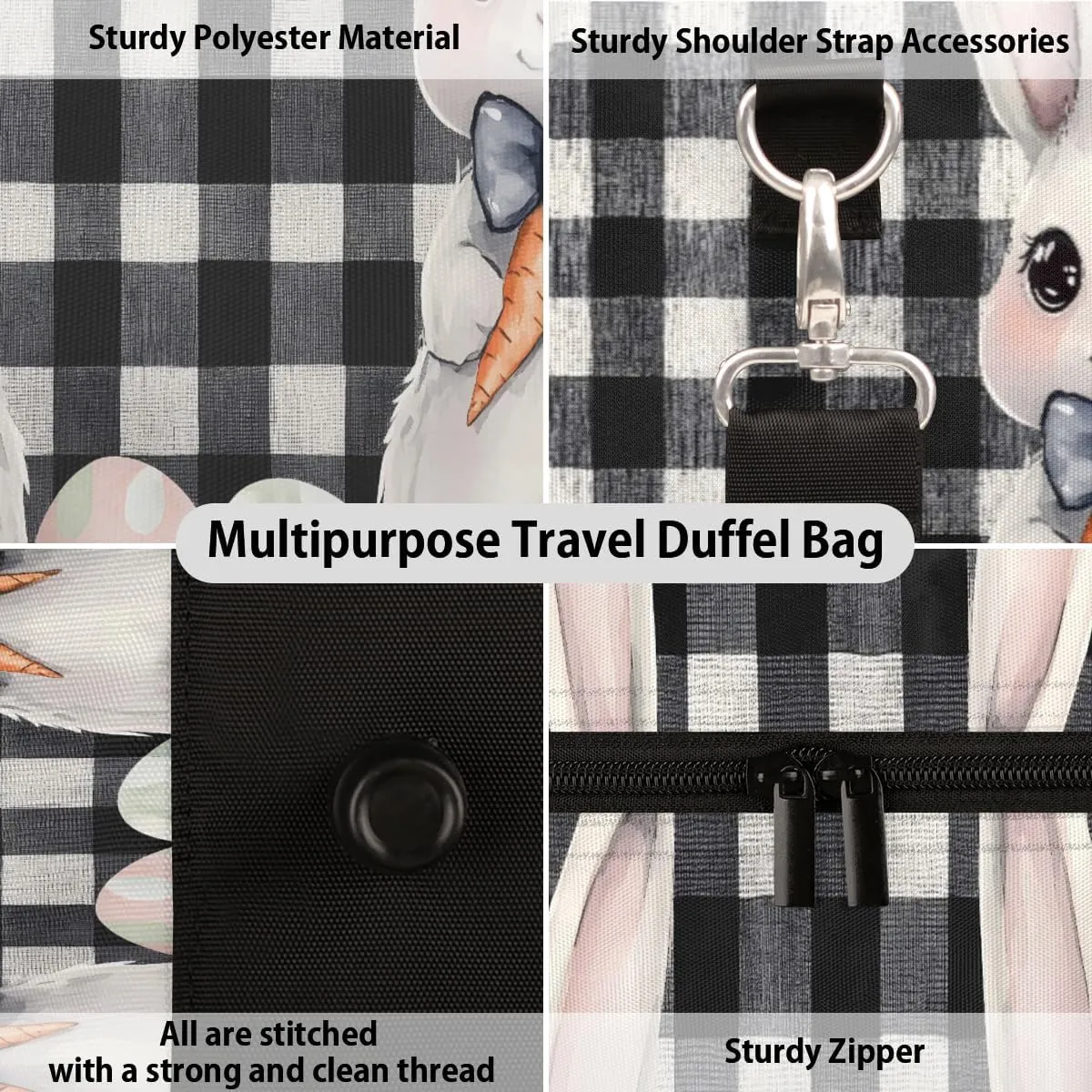Funny Rabbit Travel Duffle Bag for Women Men Gym Duffel Foldable Bag Waterproof Weekender Easter Bunny Duffle Tote