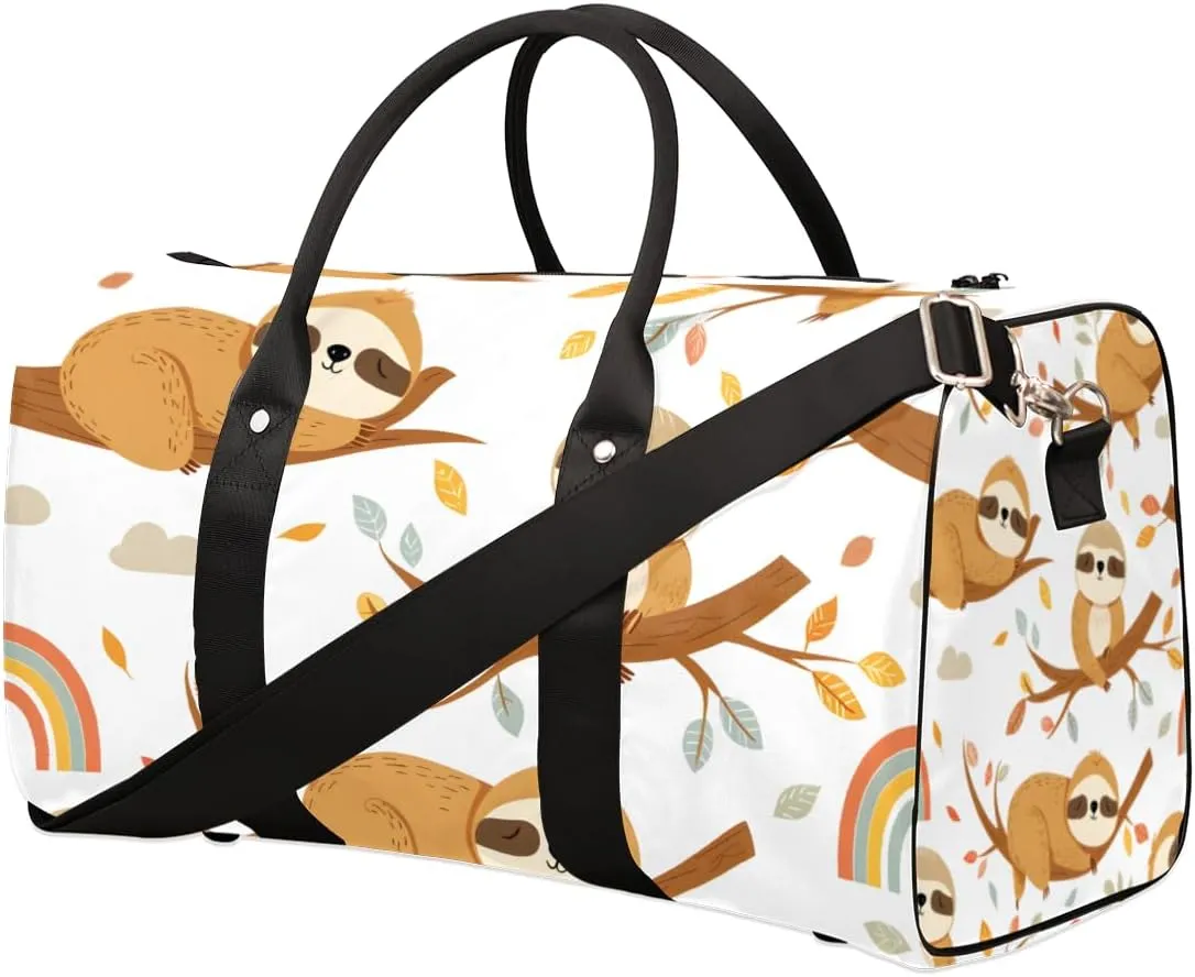 Funny Sloth Travel Duffle Bag for Women Men Gym Duffel Foldable Bag Waterproof Weekender Sloth Hanging on Branch Duffle Tote