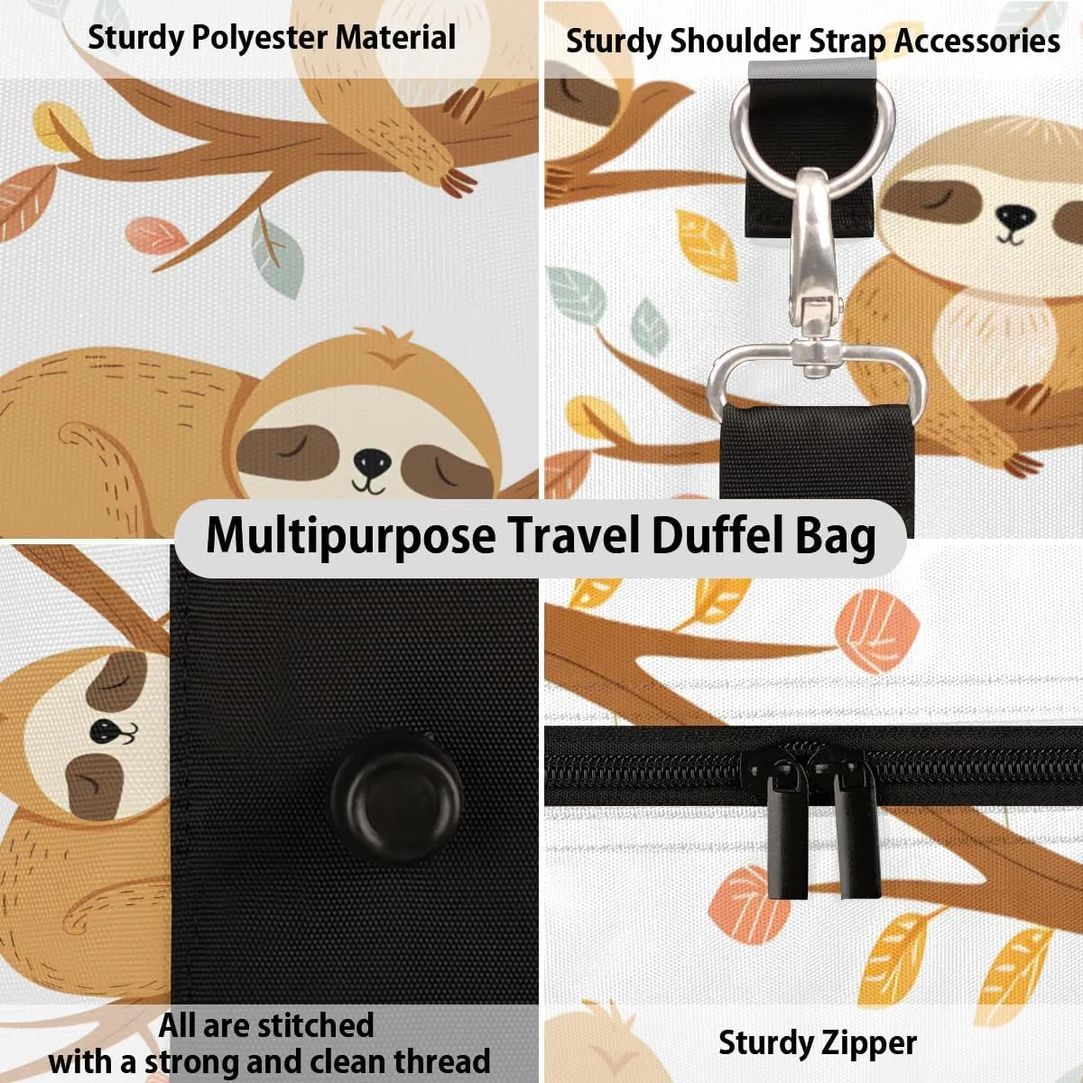 Funny Sloth Travel Duffle Bag for Women Men Gym Duffel Foldable Bag Waterproof Weekender Sloth Hanging on Branch Duffle Tote